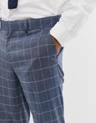 Asos Design Wedding Skinny Crop Suit Pants In Linen Blue Check
