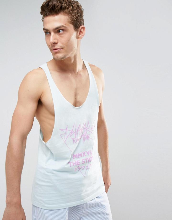 Asos Extreme Racer Back Tank With Chest Print - Blue