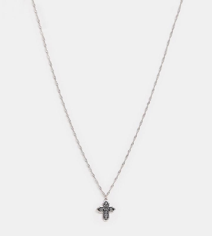 Reclaimed Vintage Inspired Necklace With Cross Pendant And Chain Interest Exclusive To Asos - Silver