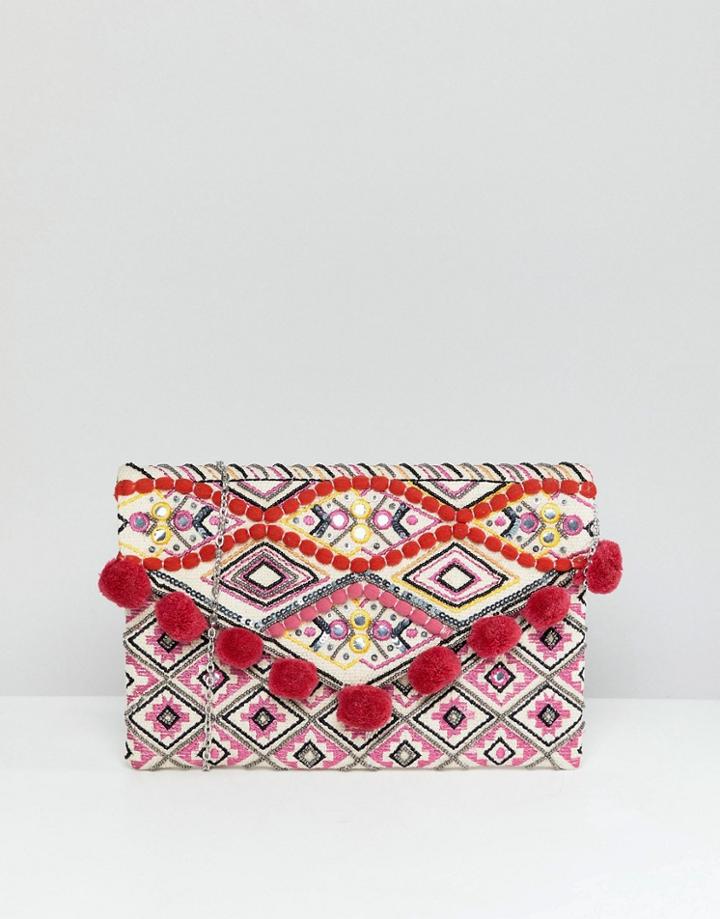 New Look Bright Pompom Clutch Bag - Multi
