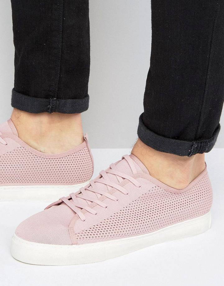 Asos Lace Up Sneakers In Pink Mesh - Pink