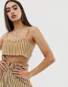 Prettylittlething Cami Beach Top Two-piece In Mustard Stripe - Yellow