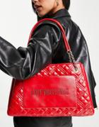 Love Moschino Quilted Chain Detail Logo Tote Bag In Red