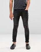 Religion Biker Jean With Rip Repair Knee Detail In Skinny Fit With Stretch - Black