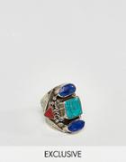 Reclaimed Vintage Inspired Ring With Blue Stones - Gold