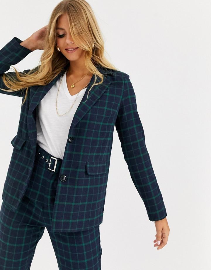 Heartbreak Slouchy Boyfriend Blazer In Navy And Green Check