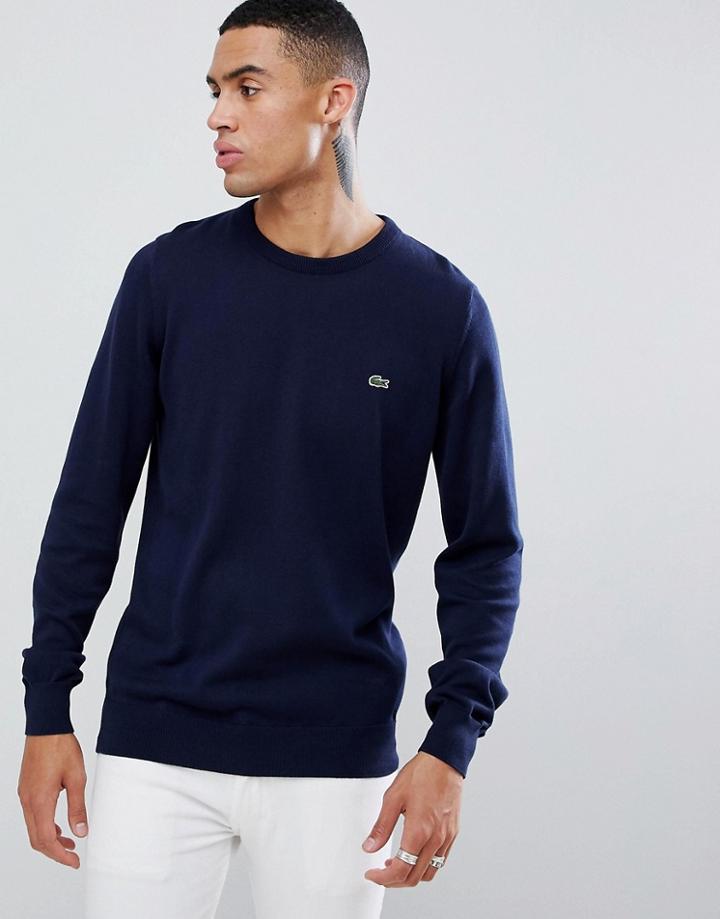 Lacoste Crew Neck Logo Sweater In Navy