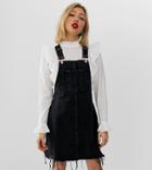 River Island Petite Overall Dress With Fray Hem In Black - Black