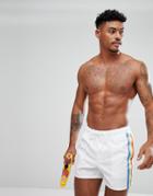 Asos Swim Shorts With Rainbow Side Tape In Short Length - White