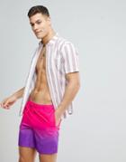 Asos Swim Shorts In Purple & Pink Ombre In Mid Length - Purple