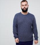 Asos Design Plus Heavyweight Fisherman Rib Sweater In Navy - Navy