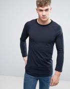 Asos Muscle Fit Raglan T-shirt With Contrast Neck Trim In Navy/black - Navy