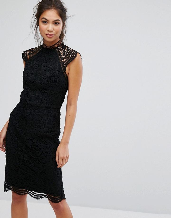 Chi Chi London Scallop Lace Pencil Dress - Black
