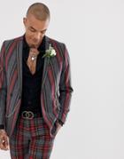 Twisted Tailor Super Skinny Double Breasted Suit Jacket In Bold Stripe - Gray