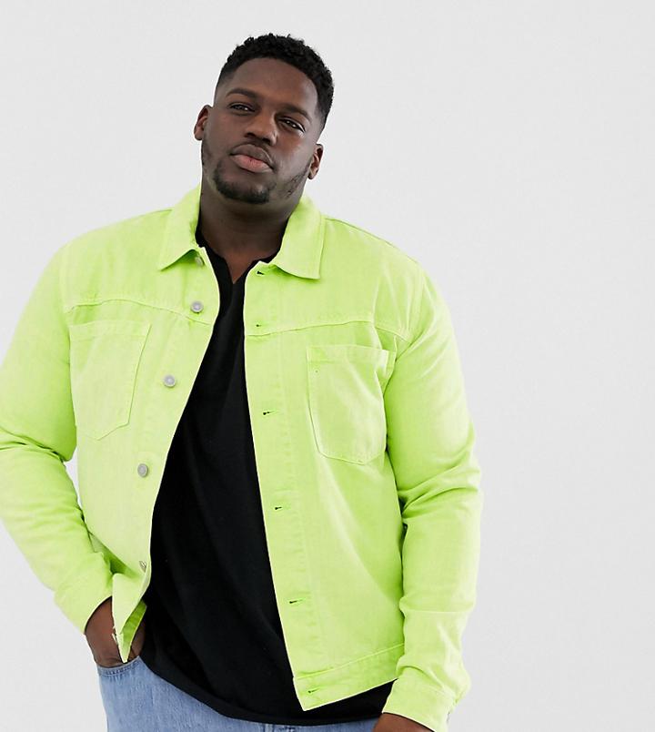 Asos Design Plus Fluro Denim Jacket In Green