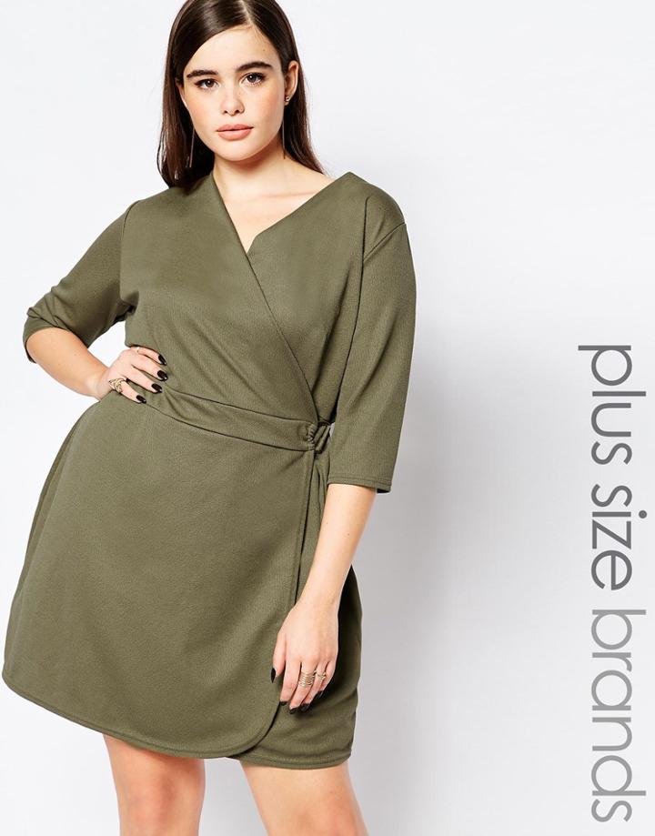 Missguided Plus Wrap Belt Dress - Khaki