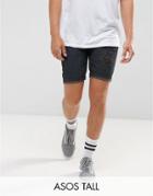 Asos Tall Slim Denim Shorts In Black With Rips - Black