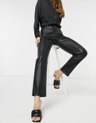River Island Faux Leather Straight Leg Pants In Black