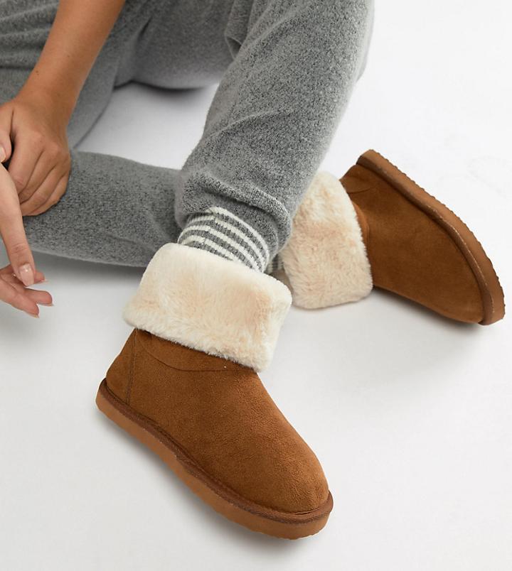 Asos Design Wide Fit Nolan Boot Slippers - Brown