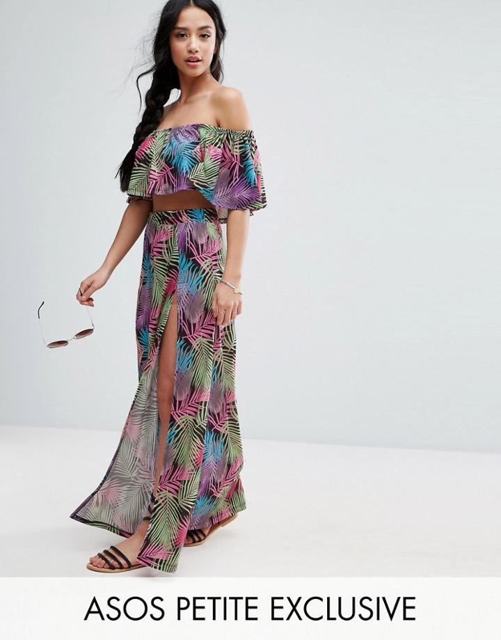 Asos Petite Tropical Beach Print Split Hem Maxi Skirt - Multi