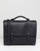 Asos Design Satchel In Gray Melton With Internal Laptop Pouch In Black Faux Leather - Black