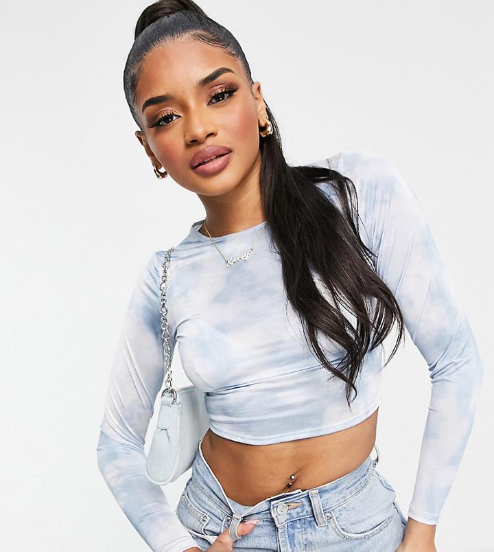 Asos Design Petite Slinky Top In Blue Tie Dye-blues