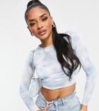 Asos Design Petite Slinky Top In Blue Tie Dye-blues