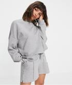 Asos Design Summerweight Tracksuit Oversized Sweat / Sweat Short With Pintuck In Cotton In Gray Heather - Gray-grey