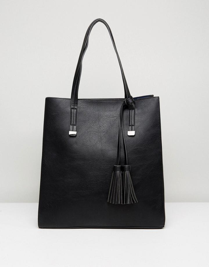 Pieces Shopper With Tassel Detail - Black