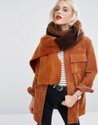 Asos Oversized Fluffy Scarf In Color Block - Brown