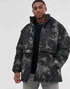 Asos Design Parka Jacket Dark Camo Print