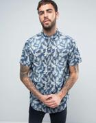 Brave Soul Leaf Print Denim Short Sleeved Shirt - Blue
