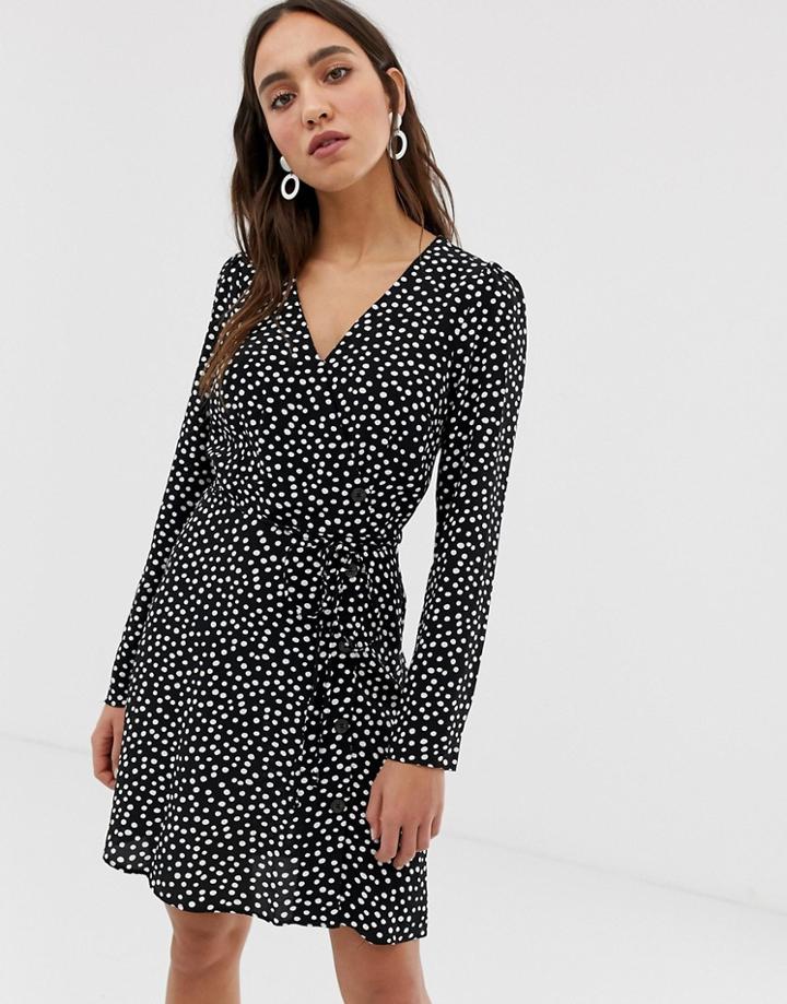 River Island Tea Dress In Polka Dot-black