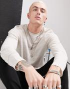 Asos Design Long Sleeve T-shirt In Striped Linen In Ecru