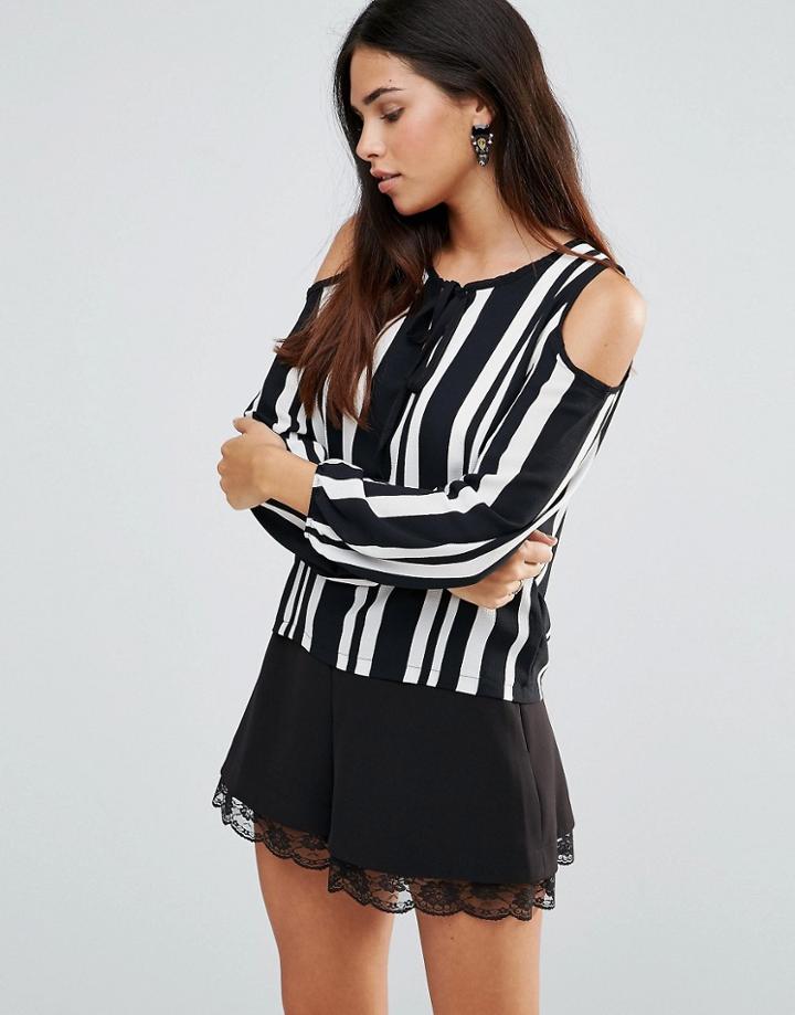 Tfnc Striped Top With Cold Shoulder Detail - Black