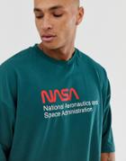 Asos Design Nasa Oversized T-shirt With Chest And Back Print-green