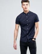 Asos Skinny Shirt In Navy With Button Down Collar - Navy