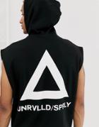 Asos Design Sleeveless Hoodie In Black With Triangle Back Print