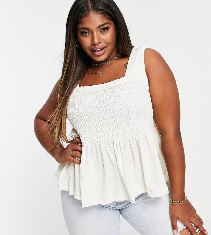 Vero Moda Curve Shirred Sleeveless Top In Cream-white