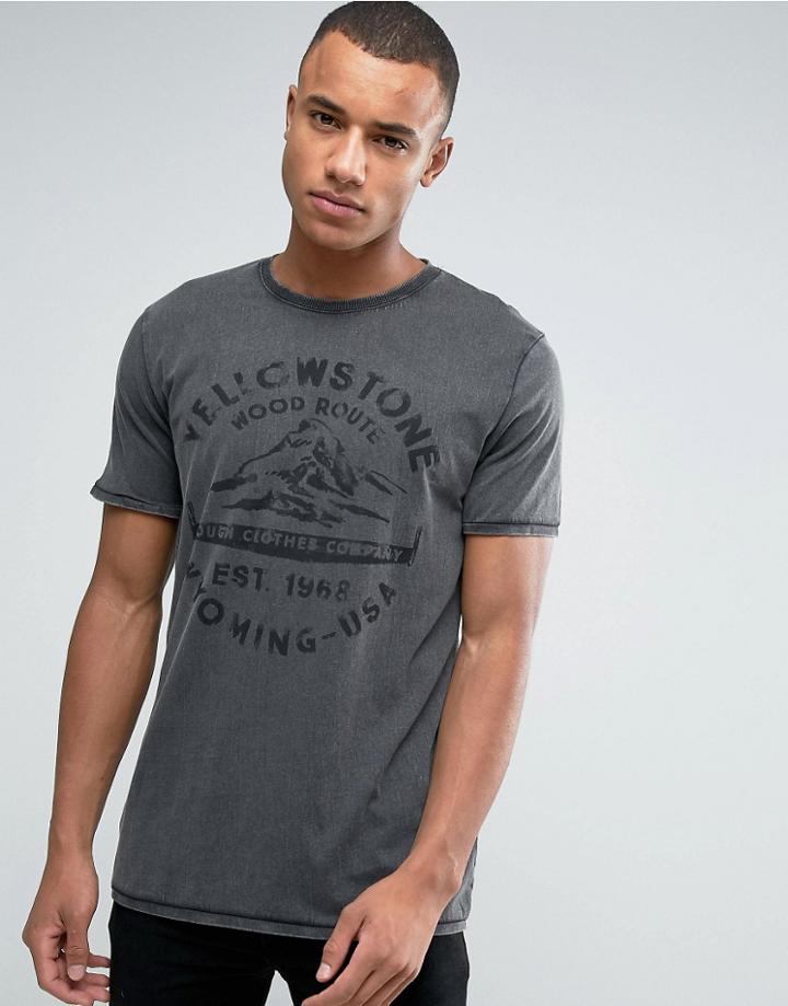 Esprit Slim Fit T-shirt In Oil Wash With Graphic Print - Gray