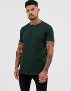 Asos Design T-shirt With Tipping In Khaki - Green