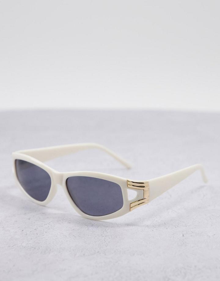 Asos Design Frame Angular Sunglasses With Metal Side Detail In Milky White - White