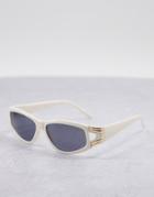 Asos Design Frame Angular Sunglasses With Metal Side Detail In Milky White - White