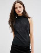 Daisy Street Top With Lace Panel - Black