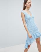 Asos Corded Lace Plunge Neck Asymmetric Mini Dress - Multi