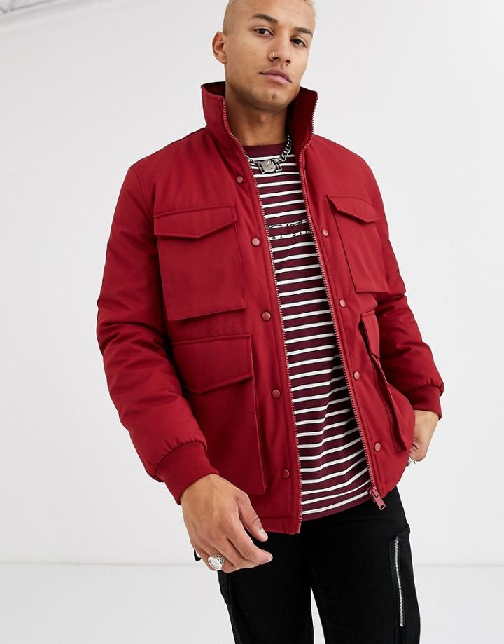 Asos Design Funnel Neck Parka In Red
