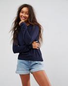 Asos Sweater With Crew Neck And Panel Detail - Navy