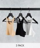 Pull & Bear Exclusive Racer Back Tank Multipack X 3 In Camel And Black And White