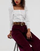 Asos Design Wide Leopard Waist & Hip Belt - Brown