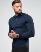 Fred Perry Slim Fit Long Sleeve Tipped Oxford Weave Polo In Navy - Navy